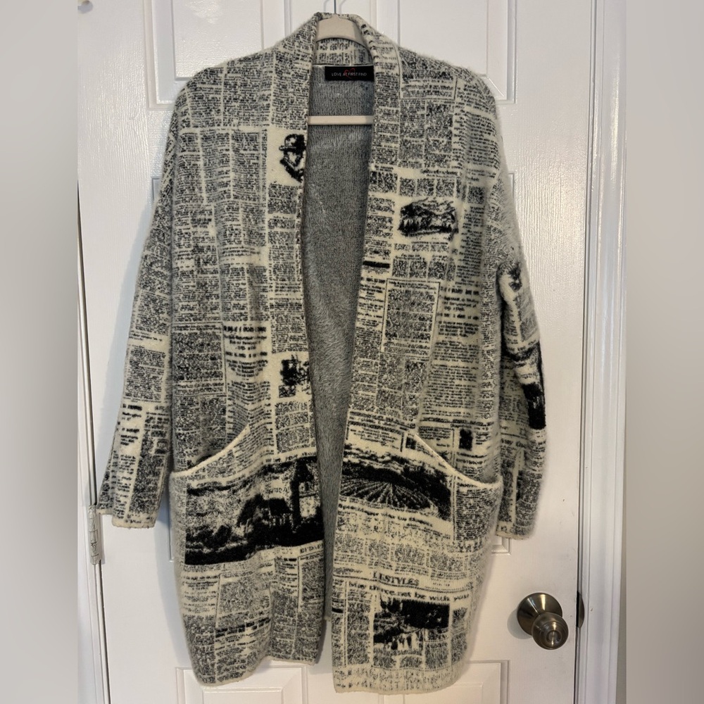 Love at First Find Newspaper Print Cardigan